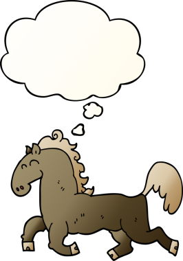 Düşünce baloncuğu olan çizgi film aygırı bir insan tarafından çizilmiş.