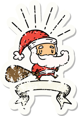 Bir insan tarafından çizilmiş çuvalı olan eski bir dövme stili Noel Baba karakteri.