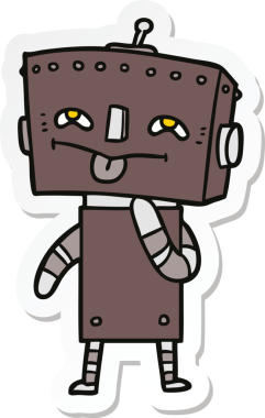 Bir insan tarafından çizilmiş robot karikatür çıkartması.