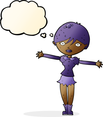 Bir insan tarafından çizilmiş düşünce balonlu vampir kız.