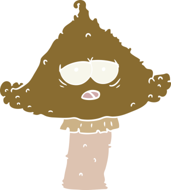 Bir insan tarafından çizilmiş düz renkli çizgi film mantarı.