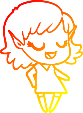 Bir insan tarafından çizilmiş mutlu bir elf kızı çizimi.