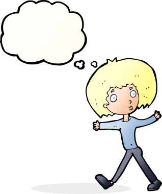 Bir insan tarafından çizilmiş düşünce baloncuğuyla yürüyen bir adam şaşırdı.