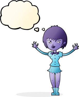 Bir insan tarafından çizilmiş düşünce balonlu vampir kız.