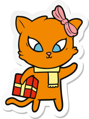 Bir insan tarafından çizilmiş çizgi film kedisinin çıkartması.