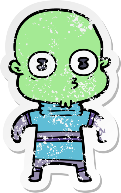 Bir insan tarafından çizilmiş garip kel bir uzay adamının sıkıntılı çıkartması.