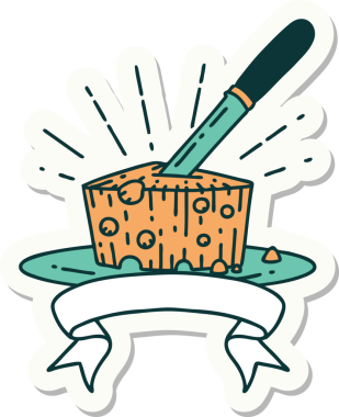 Bir insan tarafından çizilmiş bir tabak peynirin çıkartması.