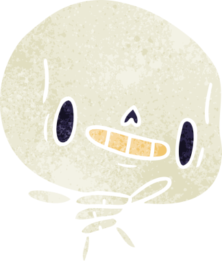 Eski çizgi film illüstrasyonu kawaii sevimli bir insan tarafından çizilmiş ölü iskelet