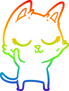 Gökkuşağı gradyan çizgisi bir insan tarafından çizilmiş sakin bir çizgi kedi çizimi