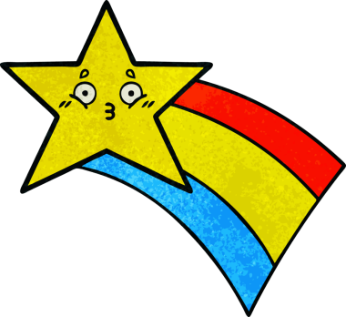 Bir insan tarafından çizilmiş kayan gökkuşağı yıldızının grunge desenli retro çizimi