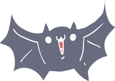 Düz renkli çizgi film. Bir insan tarafından çizilmiş mutlu vampir yarasa.