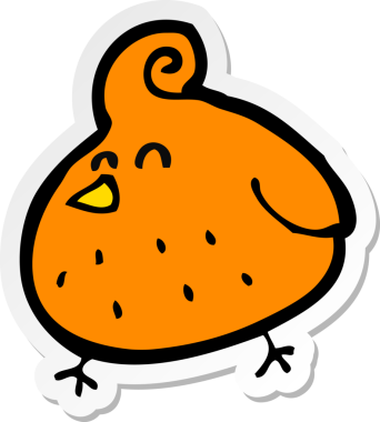 Bir insan tarafından çizilmiş çizgi film kuşunun çıkartması.