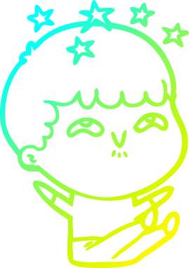 Bir çizgi film karakteri, bir insan tarafından çizilmiş soğuk gradyan çizimi.