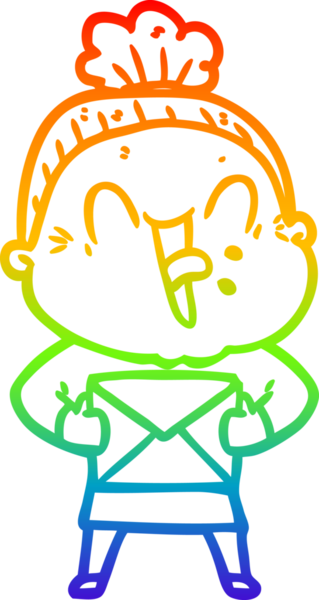 Gökkuşağı gradyan çizgi çizimi Bir insan tarafından çizilmiş mutlu yaşlı kadın