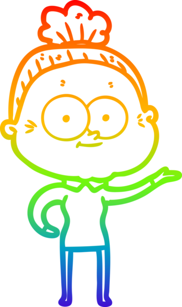 Gökkuşağı gradyan çizgi çizimi Bir insan tarafından çizilmiş mutlu yaşlı kadın