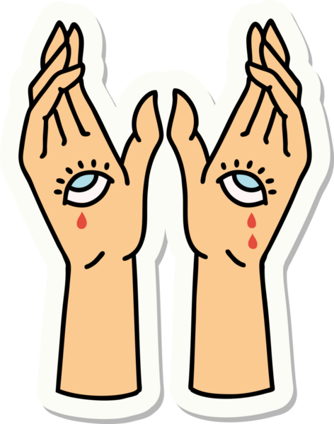 Bir insan tarafından çizilmiş geleneksel mistik eller stili dövme çıkartması.