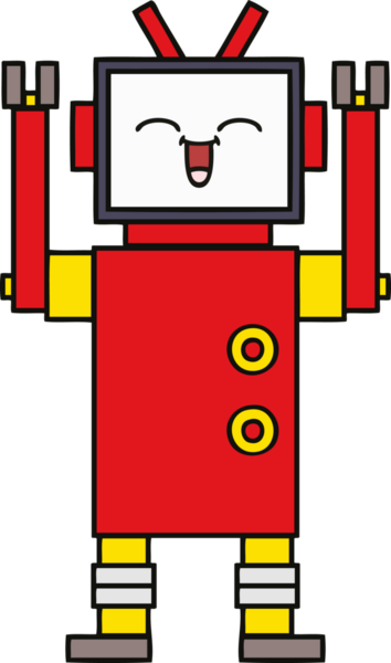 Bir insan tarafından çizilmiş sevimli bir robot karikatürü.