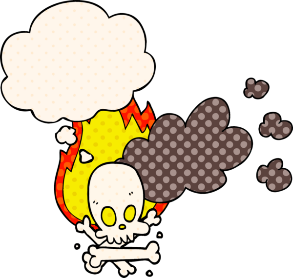 Çizgi roman tarzında insan tarafından çizilmiş, garip, yanan kemikler.