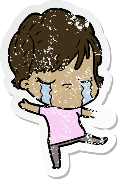 Bir insan tarafından çizilmiş ağlayan karikatürlü bir kadının sıkıntılı çıkartması.