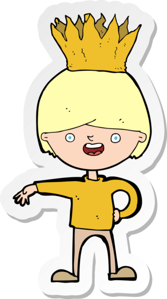 Bir insan tarafından çizilmiş taç giyen bir çizgi film karakterinin çıkartması.