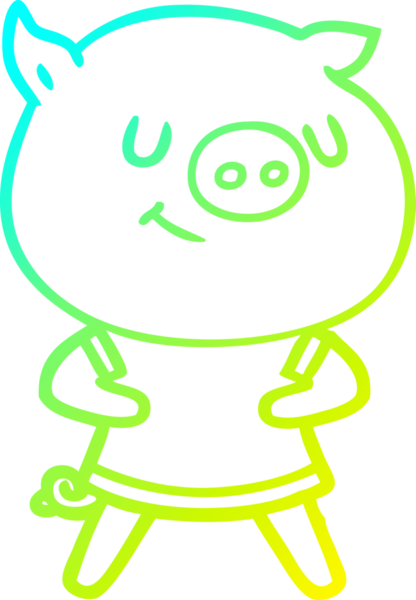 Bir insan tarafından çizilmiş mutlu çizgi film domuzu çizimi.