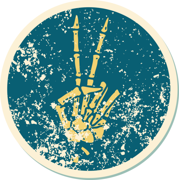 Bir insan tarafından çizilmiş barış işareti veren bir iskeletin sembolik dövmesi.