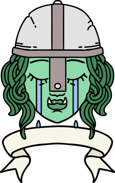 Retro Dövme Tarzı Ağlayan Ork Savaşçısı karakteri bir insan tarafından çizilmiş