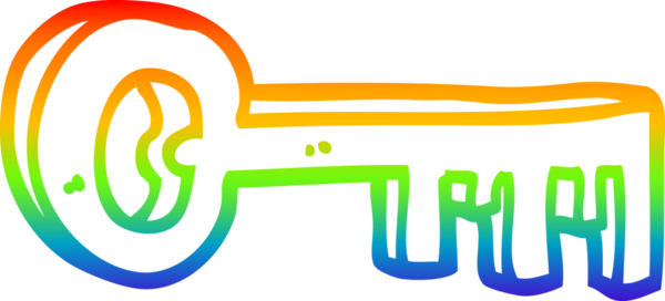 Gökkuşağı gradyan çizgi çizimi Bir insan tarafından çizilmiş altın anahtar