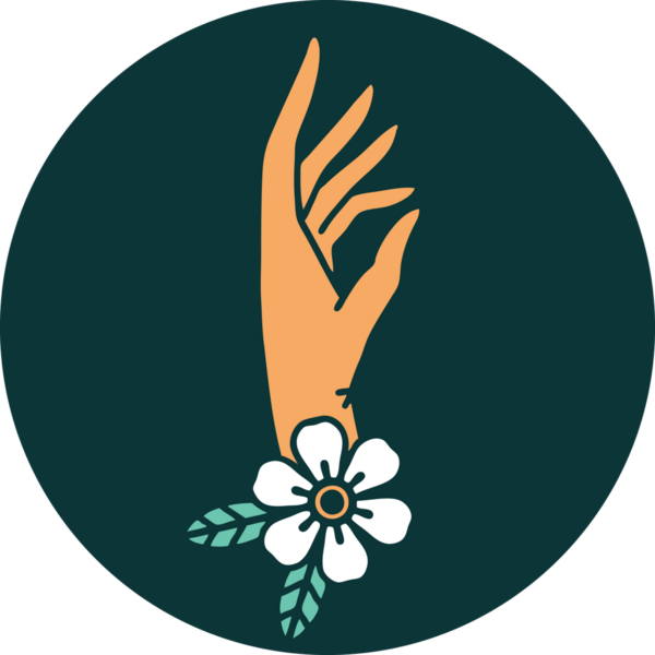 Bir insan tarafından çizilmiş el ve çiçeğin ikonik dövme şekli