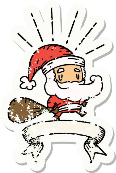 Bir insan tarafından çizilmiş çuvalı olan eski bir dövme stili Noel Baba karakteri.
