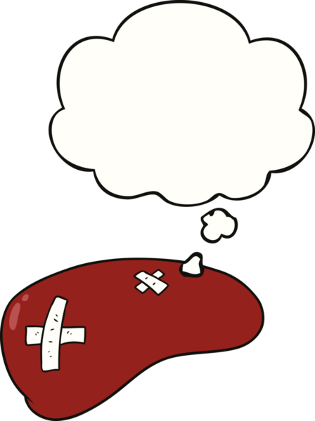 Karaciğeri bir insan tarafından çizilmiş düşünce baloncuğuyla onardı.