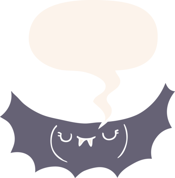 Bir insan tarafından çizilmiş eski tarz konuşma baloncuğu olan vampir yarasa çizgi filmi.