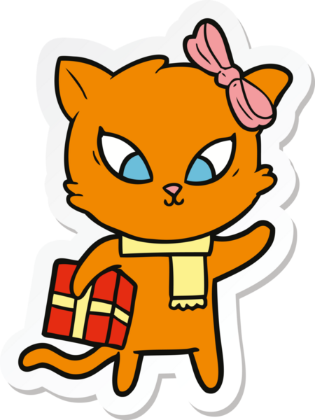 Bir insan tarafından çizilmiş çizgi film kedisinin çıkartması.