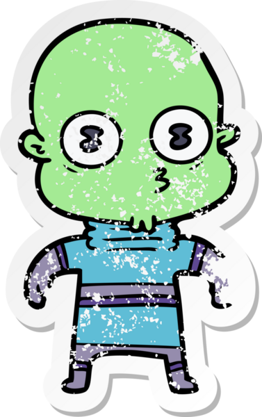 Bir insan tarafından çizilmiş garip kel bir uzay adamının sıkıntılı çıkartması.