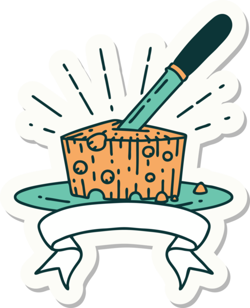 Bir insan tarafından çizilmiş bir tabak peynirin çıkartması.