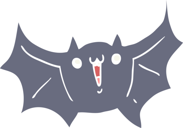 Düz renkli çizgi film. Bir insan tarafından çizilmiş mutlu vampir yarasa.