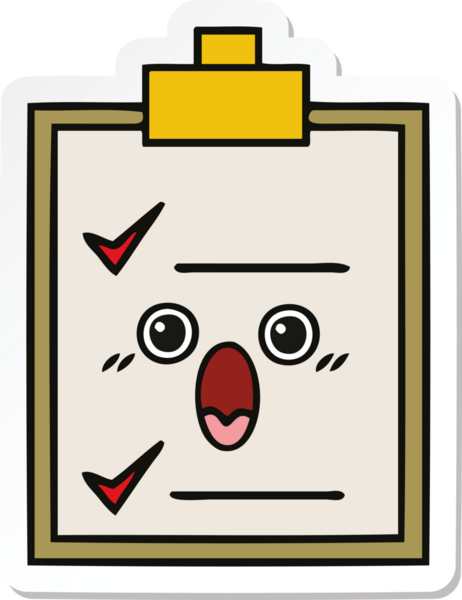 Bir insan tarafından çizilmiş şirin bir karikatür kontrol listesinin etiketi