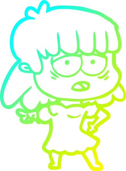 Bir insan tarafından çizilmiş, karikatür çizen yorgun bir kadın.