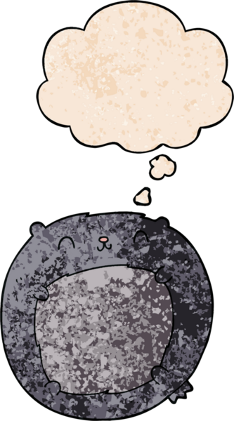 Bir insan tarafından çizilmiş grunge desenli düşünce baloncuklu çizgi film ayısı.