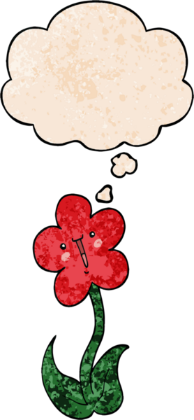 Bir insan tarafından çizilmiş grunge desenli düşünce baloncuğu olan karikatür çiçeği