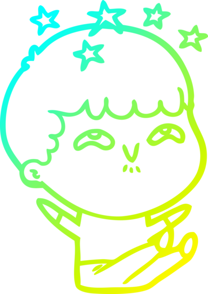 Bir çizgi film karakteri, bir insan tarafından çizilmiş soğuk gradyan çizimi.