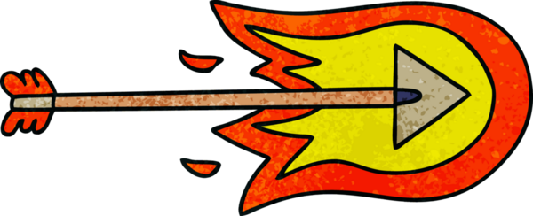 Bir insan tarafından çizilmiş el çizimi garip çizgi film yanan ok.