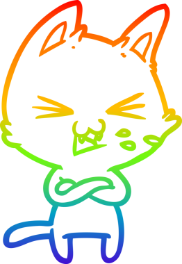 Çizgi film kedisinin çizdiği gökkuşağı gradyanı bir insan tarafından çapraz kollarla çizilmiş.