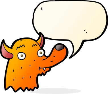 Bir insan tarafından çizilmiş konuşma balonlu mutlu tilki çizgi filmi