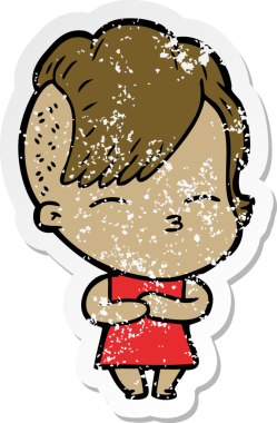 Bir insan tarafından çizilmiş, gözlerini kısan bir çizgi film karakterinin sıkıntılı çıkartması.