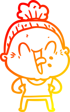 Bir insan tarafından çizilmiş mutlu, yaşlı bir kadının sıcak çizgi çizimi.