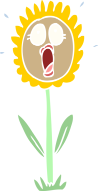 Bir insan tarafından çizilen düz renk çizimi ayçiçeğini şok etti