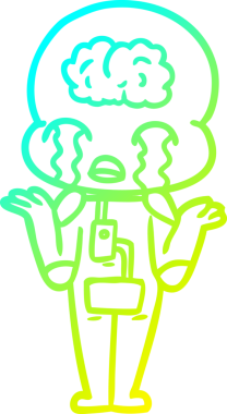 Bir çizgi filmin soğuk gradyan çizimi. Bir insan tarafından çizilmiş ağlayan büyük beyin uzaylısı.