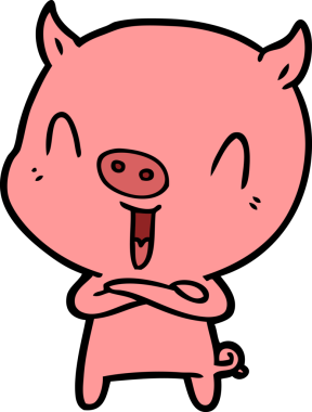 Bir insan tarafından çizilmiş mutlu çizgi film domuzu.