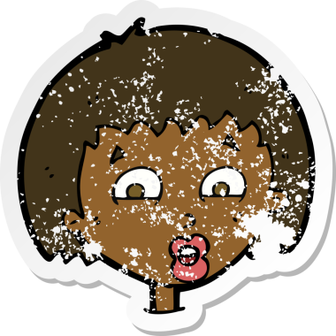 Bir insan tarafından çizilmiş şok edici bir çizgi filmin gerilimli retro yapıştırması.